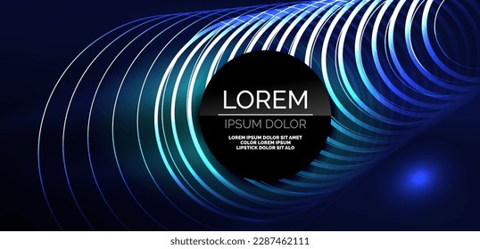 Neon laser lines, circles waves abstract background. Neon light or laser show, electric impulse, power lines, techno quantum energy impulse, magic glowing dynamic lines