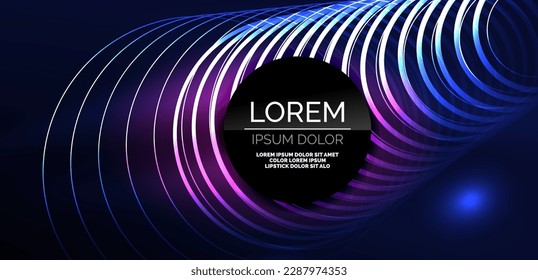 Neonlaserlinien, Kreise Wellen abstrakter Hintergrund. Neonlicht- oder Lasershow, elektrische Impulse, Stromleitungen, Techno-Quantenenergieimpuls, magische, dynamische Linien