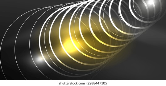 Neon laser lines, circles waves abstract background. Neon light or laser show, electric impulse, power lines, techno quantum energy impulse, magic glowing dynamic lines