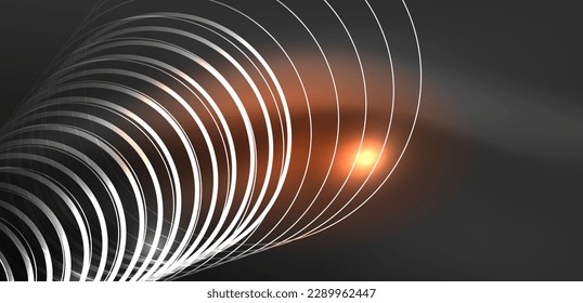 Neon laser lines, circles waves abstract background. Neon light or laser show, electric impulse, power lines, techno quantum energy impulse, magic glowing dynamic lines