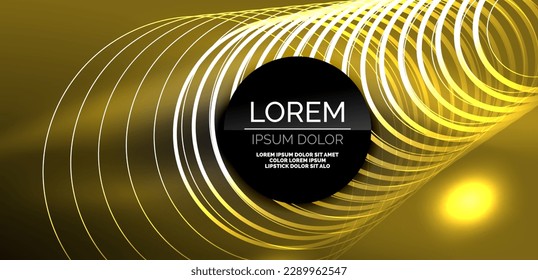 Neon laser lines, circles waves abstract background. Neon light or laser show, electric impulse, power lines, techno quantum energy impulse, magic glowing dynamic lines