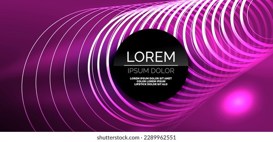 Neon laser lines, circles waves abstract background. Neon light or laser show, electric impulse, power lines, techno quantum energy impulse, magic glowing dynamic lines