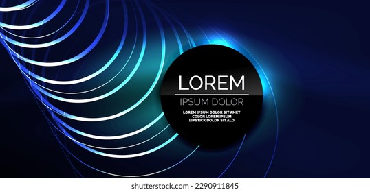 Neon laser lines, circles waves abstract background. Neon light or laser show, electric impulse, power lines, techno quantum energy impulse, magic glowing dynamic lines