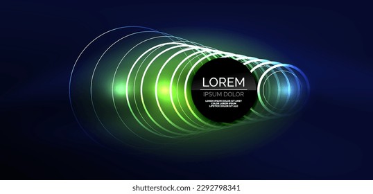 Neonlaserlinien, Kreise Wellen abstrakter Hintergrund. Neonlicht- oder Lasershow, elektrische Impulse, Stromleitungen, Techno-Quantenenergieimpuls, magische, dynamische Linien