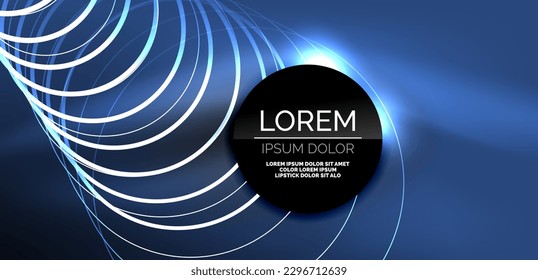 Neon laser lines, circles waves abstract background. Neon light or laser show, electric impulse, power lines, techno quantum energy impulse, magic glowing dynamic lines