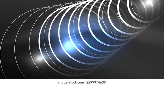 Líneas láser neón, círculos ondas fondo abstracto. Muestra de luz de neón o láser, impulso eléctrico, líneas de alimentación, impulso de energía cuántica tecno, líneas dinámicas mágicas brillantes