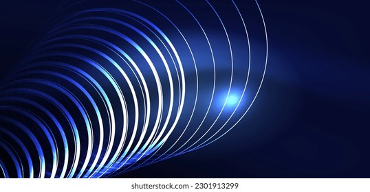 Líneas láser neón, círculos ondas fondo abstracto. Muestra de luz de neón o láser, impulso eléctrico, líneas de alimentación, impulso de energía cuántica tecno, líneas dinámicas mágicas brillantes