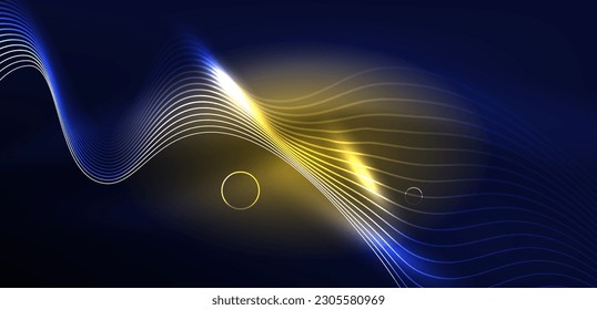 Líneas láser neón, círculos ondas fondo abstracto. Muestra de luz de neón o láser, impulso eléctrico, líneas de alimentación, impulso de energía cuántica tecno, líneas dinámicas mágicas brillantes