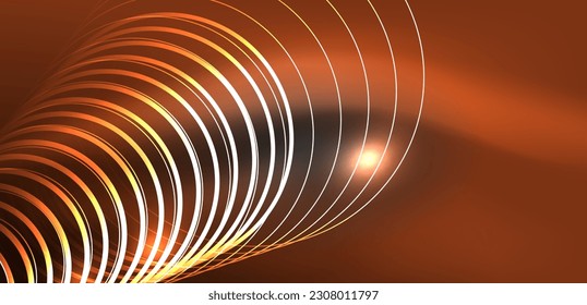 Líneas láser neón, círculos ondas fondo abstracto. Muestra de luz de neón o láser, impulso eléctrico, líneas de alimentación, impulso de energía cuántica tecno, líneas dinámicas mágicas brillantes