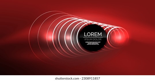 Neon laser lines, circles waves abstract background. Neon light or laser show, electric impulse, power lines, techno quantum energy impulse, magic glowing dynamic lines