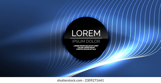 Neon laser lines, circles waves abstract background. Neon light or laser show, electric impulse, power lines, techno quantum energy impulse, magic glowing dynamic lines