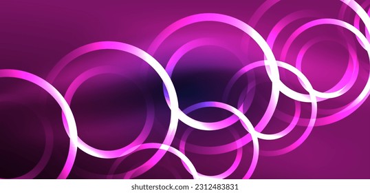 Neon laser lines, circles waves abstract background. Neon light or laser show, electric impulse, power lines, techno quantum energy impulse, magic glowing dynamic lines