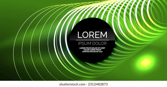 Líneas láser neón, círculos ondas fondo abstracto. Muestra de luz de neón o láser, impulso eléctrico, líneas de alimentación, impulso de energía cuántica tecno, líneas dinámicas mágicas brillantes