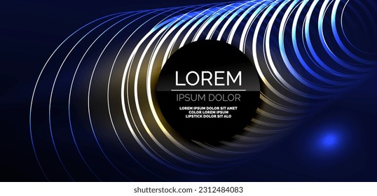 Neon laser lines, circles waves abstract background. Neon light or laser show, electric impulse, power lines, techno quantum energy impulse, magic glowing dynamic lines