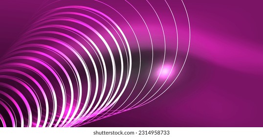 Neonlaserlinien, Kreise Wellen abstrakter Hintergrund. Neonlicht- oder Lasershow, elektrische Impulse, Stromleitungen, Techno-Quantenenergieimpuls, magische, dynamische Linien