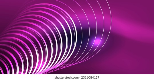 Neonlaserlinien, Kreise Wellen abstrakter Hintergrund. Neonlicht- oder Lasershow, elektrische Impulse, Stromleitungen, Techno-Quantenenergieimpuls, magische, dynamische Linien