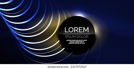 Neon laser lines, circles waves abstract background. Neon light or laser show, electric impulse, power lines, techno quantum energy impulse, magic glowing dynamic lines