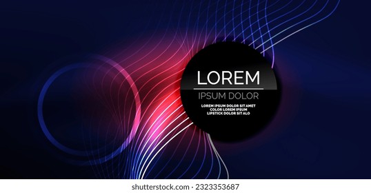 Neon laser lines, circles waves abstract background. Neon light or laser show, electric impulse, power lines, techno quantum energy impulse, magic glowing dynamic lines