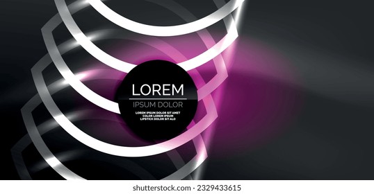 Líneas láser neón, círculos ondas fondo abstracto. Muestra de luz de neón o láser, impulso eléctrico, líneas de alimentación, impulso de energía cuántica tecno, líneas dinámicas mágicas brillantes