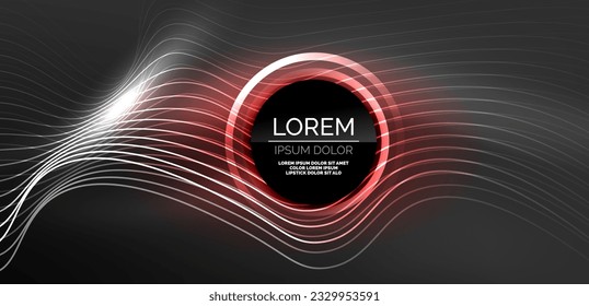 Neonlaserlinien, Kreise Wellen abstrakter Hintergrund. Neonlicht- oder Lasershow, elektrische Impulse, Stromleitungen, Techno-Quantenenergieimpuls, magische, dynamische Linien