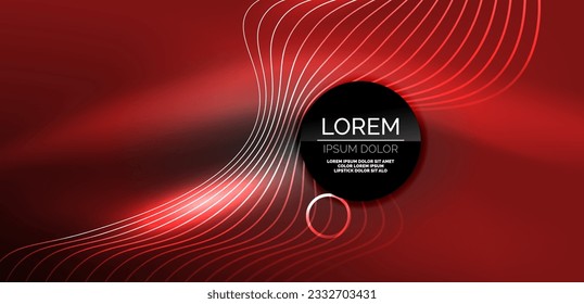 Neon laser lines, circles waves abstract background. Neon light or laser show, electric impulse, power lines, techno quantum energy impulse, magic glowing dynamic lines