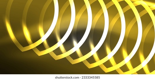 Líneas láser neón, círculos ondas fondo abstracto. Muestra de luz de neón o láser, impulso eléctrico, líneas de alimentación, impulso de energía cuántica tecno, líneas dinámicas mágicas brillantes