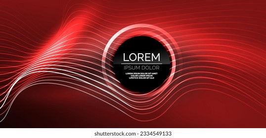 Neon laser lines, circles waves abstract background. Neon light or laser show, electric impulse, power lines, techno quantum energy impulse, magic glowing dynamic lines