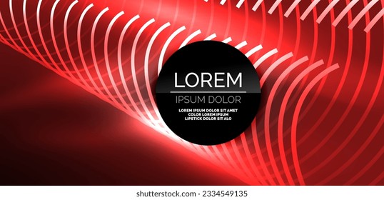 Neon laser lines, circles waves abstract background. Neon light or laser show, electric impulse, power lines, techno quantum energy impulse, magic glowing dynamic lines