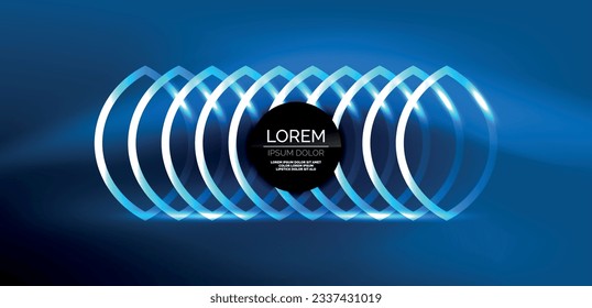 Neon laser lines, circles waves abstract background. Neon light or laser show, electric impulse, power lines, techno quantum energy impulse, magic glowing dynamic lines