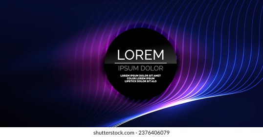 Neon laser lines, circles waves abstract background. Neon light or laser show, electric impulse, power lines, techno quantum energy impulse, magic glowing dynamic lines