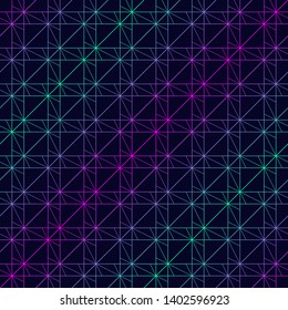 Neon laser lines pattern. Vector geometric seamless texture with delicate grid, thin lines, squares. Abstract sport style background. Futuristic digital linear design. Vibrant holographic gradient