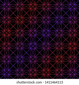 Neon laser lines pattern. Vector geometric seamless texture with subtle grid, thin lines. Abstract sport style background. Modern futuristic digital linear design. Vibrant colors, purple and red