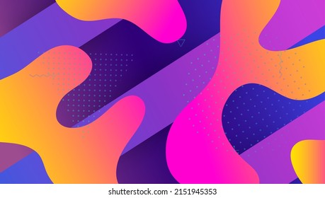 Neon Layout. Minimale Formen. violetter Memphis-Hintergrund. Flat Landing Page. 3d Geometrische Form. Lebhafte Seite. Futuristische Abdeckung. mehrfarbiger Hintergrund. Lilac Neon Layout