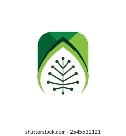 Neon Leaf with Green Technology Circuit Pattern Sustainability Symbol Design Logo Inspiration