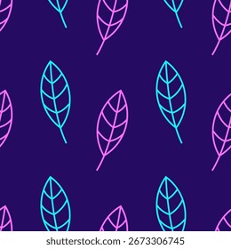 Ornamento de la hoja de neón, contorno del Vector en un fondo oscuro para el Fondo de pantalla y los textiles