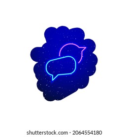 Neon LED blue and pink speech bubble icon type. Midnight blue realistic neon icon. Neon conversation area and messaging icon night show. Isolated On White Background.