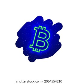 Neon LED green bitcoin-cryptocurrency sign icon type. Midnight blue realistic neon icon. Neon bitcoin icon night show. Isolated On White Background.