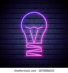 Neon led lamp flat icon. Illustration of modern eco lamp or fresh idea in the night. Isolated on bricked wall background line art