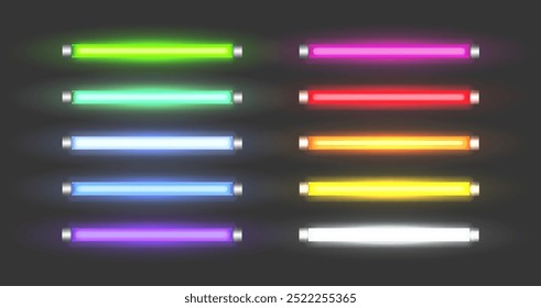 Lâmpadas brilhantes dos tubos de luz conduzidos do néon em cores vibrantes, criando um ambiente impressionante