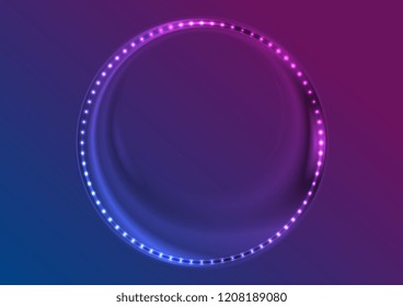 Neon led lights abstract circle frame blue and purple background. Vector modern design