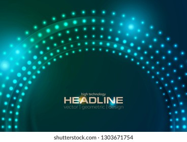 Neon led lights abstract circle tech background. Futuristic glowing vector design