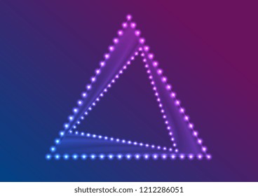 Neon led lights abstract triangle frame blue and purple background. Vector modern design