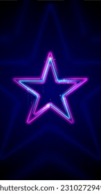 Neon, led star. Background, mobile phone wallpaper. Pink blue purple sparkling neon star, glowing led lines. HD, 4k backdrop, wallpaper. Vector illustration