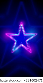 Neon, led star. Background, mobile phone wallpaper. Pink blue purple sparkling neon star, glowing led lines. HD, 4k backdrop, wallpaper. Vector illustration