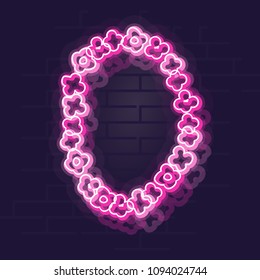 Neon lei - hawaii hula dance neckwear. Night illuminated icon. Isolated illustration on brick wall background.