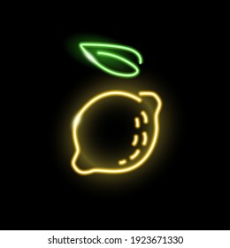 Neon lemon icon isolated on black background. Freshness, vitamin, fruits, summer concept for logo, banner. Vector 10 EPS illustration.