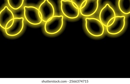 Neon lemons bright yellow pattern dark black background vector illustration.