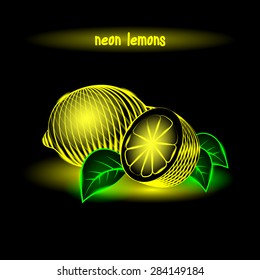 Neon lemons with leaves