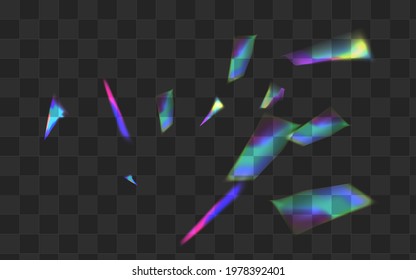 Neon Lens Vector Transparent Background. Holographic Spectrum Festive Branch. Gradient Tinsel Realistic Template. Shine Glint Kaleidoscope Border.