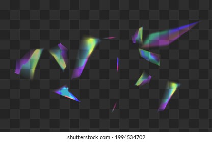 Neon Lens Vector Transparent Background. Shiny Glints Cool Banner. Light Prism Glamour Template. Hologram Metal Refraction Pattern.
